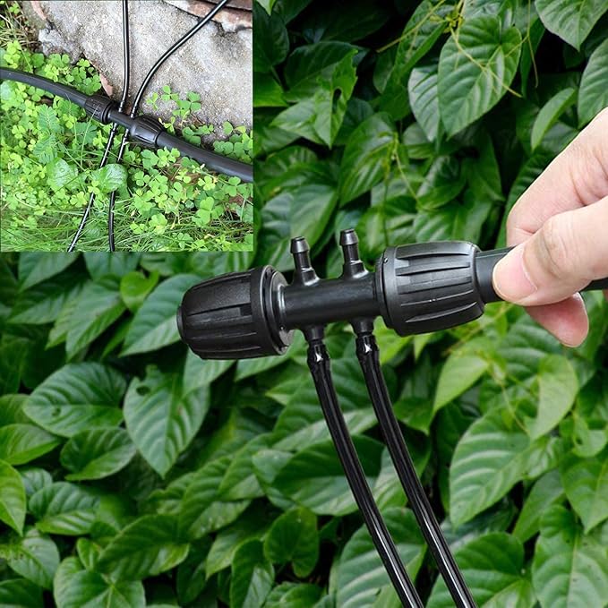 10Pcs Barbed Tee Irrigation Fittings, HOINCO 1/3 Inch to 1/4 Inch Irrigation Tube Anti-Drop Quality Fitting, 8mm ID 12mm OD Pipe Turn 4mm ID 7mm OD Hose, 6-Way Adapter for Lawn, Farm, Garden(Black)