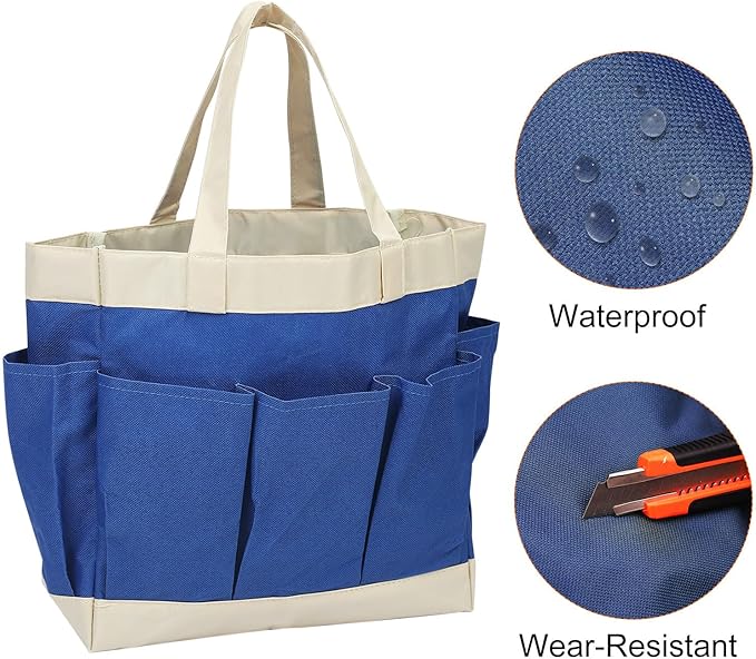 HARFINGTON Garden Tool Bag 11.2" x 5" x 11" Large Oxford Waterproof with Pockets Garden Tote Bag Gardening Plant Tool Organizer Storage Carrier Store for Outdoor Women Men, Blue