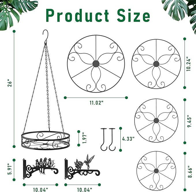 8-Pack Metal Hanging Planters for Outdoor Plants - Heavy Duty Anti Rust 4 Flower Pot Holder with 4 Bird Patterned Plant Hanger – Aesthetic Hanging Plant Holder for an Instant Indoor and Outdoor Decor