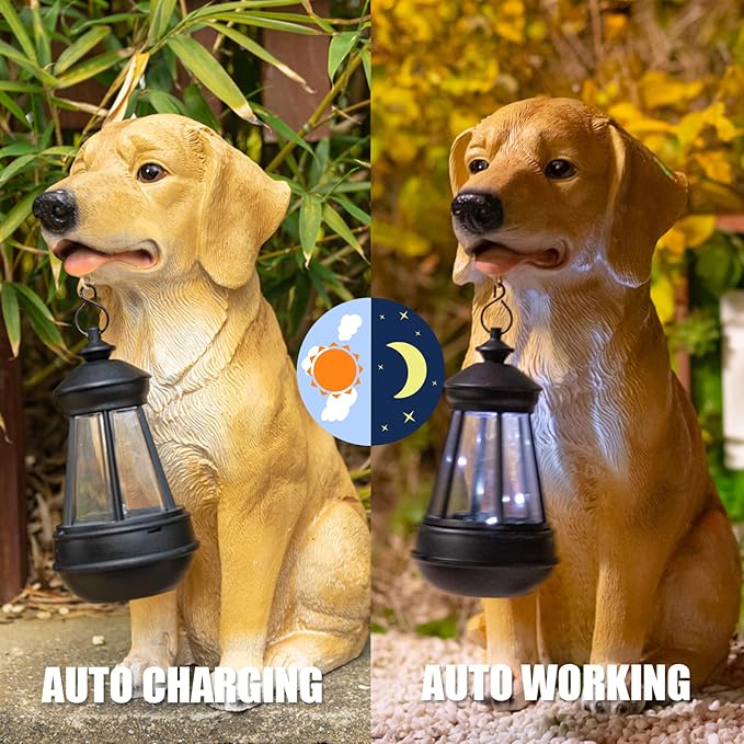 Garden Dog Statues Outdoor Decor, Solar Lights Outdoor Statue Garden Decorations Solar Dog Ornaments for Patio, Lawn, Yard Art Decoration, Housewarming Garden Gift