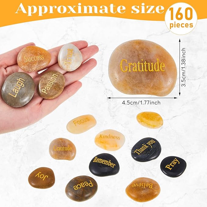 Fabbay Engraved Inspirational Stones Encouragement Motivational Rocks with Words Garden Positive Gift for Christmas Thanksgiving(Vintage Color,80 Pcs)