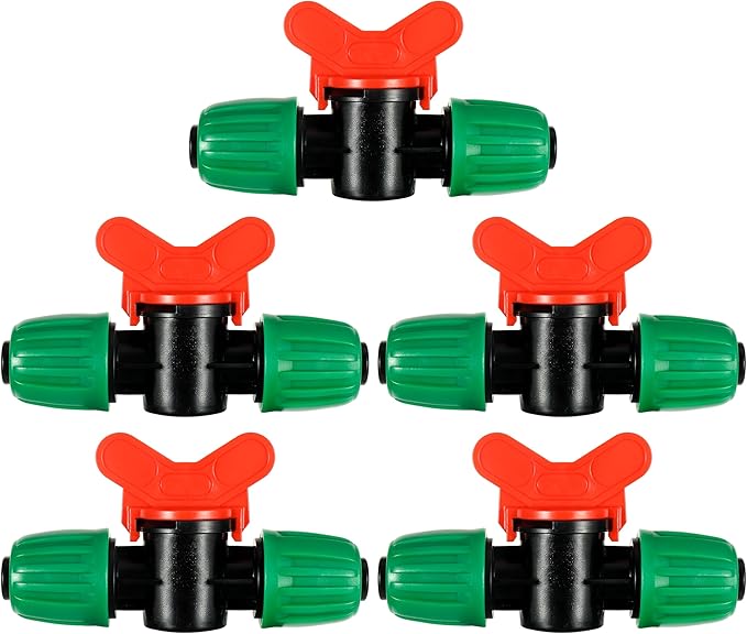 5 Pcs Drip Irrigation Switch Valve for (1/2" ID x0.6-0.63" OD) 16mm Barbed Locking Fitting Gate Valves(Switch Valve)