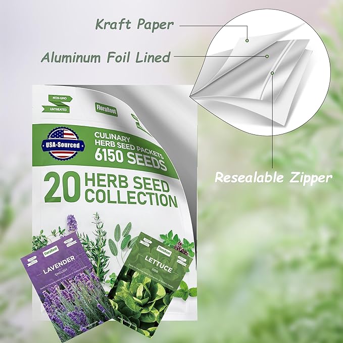 20 Culinary Herb Seeds Variety Pack, Non-GMO, Heirloom Collection with 6150+ Seeds for Indoor Hydroponic or Outdoor Garden Gift for Gardeners, New Home Housewarming Kitchen Live Plant Starter