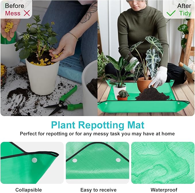 Garden Tool Set with Non Slip Rubber Grip,11 Piece Stainless Steel Gardening Tool Sets,Thickened Repotting Mat & Storage Tote Bag,Heavy Duty Outdoor Hand Tools Uprooting Weeding Tool, Ideal Gifts Blue