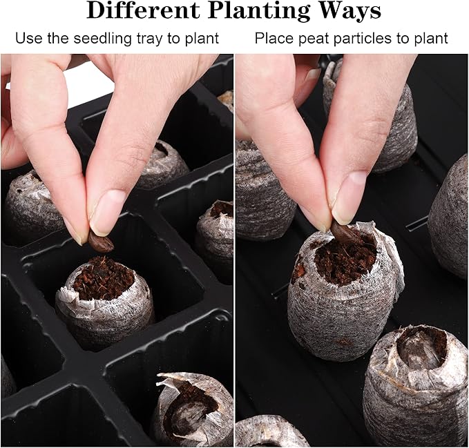 4 Pack 24-Cells Seed Starter Tray Kit Germination Tray with Humidity Dome and Base, Plant Growing Kit Germination Starter Including Peat Pellets, Plant Labels, Tool for Indoor Outdoor, Black