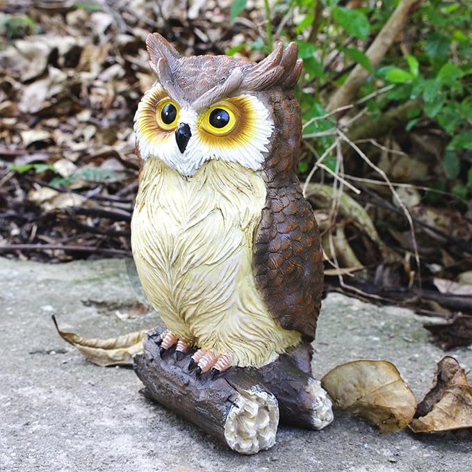 Outdoor Resin Owl Garden Statues, Figurine Sculpture-Owl Perched on Branch, Owl Decoration for Porch, Patio, Lawn, Yard, Whimsical Owl Table Bookshelf Ornament Accessories, Garden