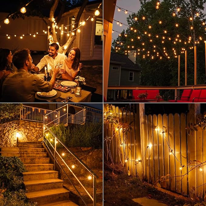 Outdoor String Lights – 50ft Connectable Patio Lights with 52 G40 LED Plastic Bulbs (2 Spare) Outside Vintage Hanging Lights for Backyard Bistro Balcony Porch Party Wedding, E12, 2200K, Black