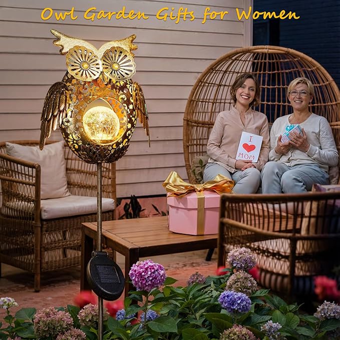 Go2garden Solar Lights Outdoor Owl Garden Gifts Women Metal Stakes Lights for Lawn Ornaments, Yard Art, Pathway, Patio Decorations,Birthday Mothers' Day Gift for Mom Dad Grandma (Bronze)