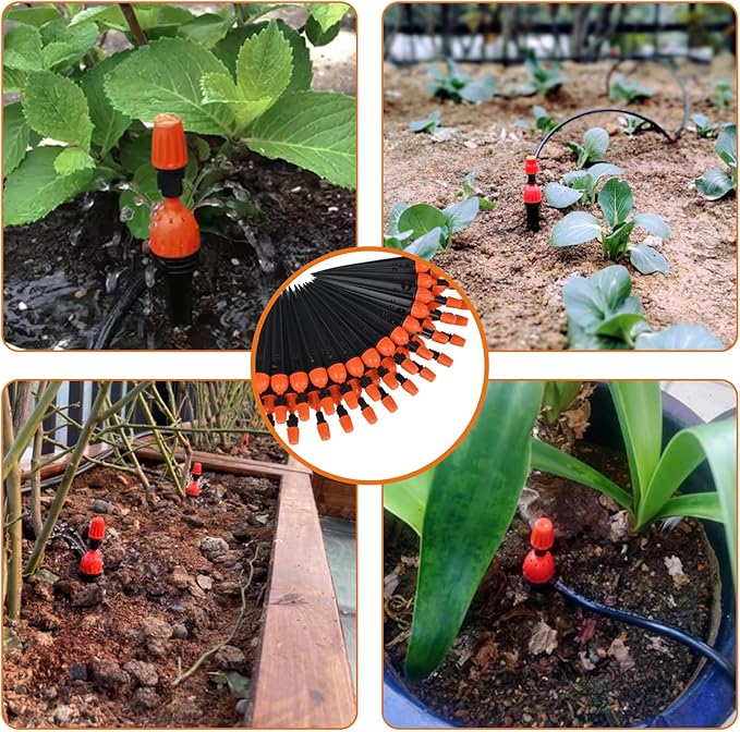 30PCS Drip Irrigation Emitters with Atomizing Nozzle - 2 in 1 Drip Emitters for 1/4 Drip Irrigation Tubing Adjustable 360 Degree Water Flow Drippers Plant Watering Devices for Drip Irrigation System