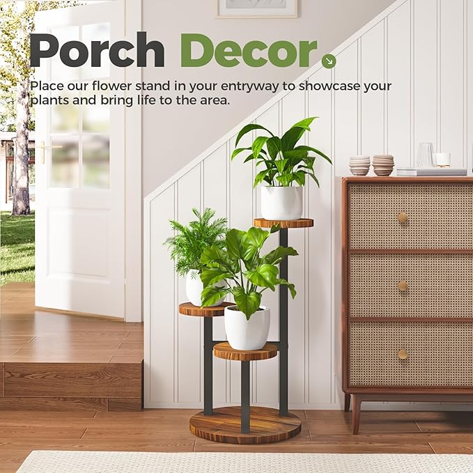 Bamworld 3 Tier Plant Stand Indoor Small Plant Shelf Outdoor Metal Tall Flower Holder Table Support Rack Garden Accessories for Plant Lovers(Brown)