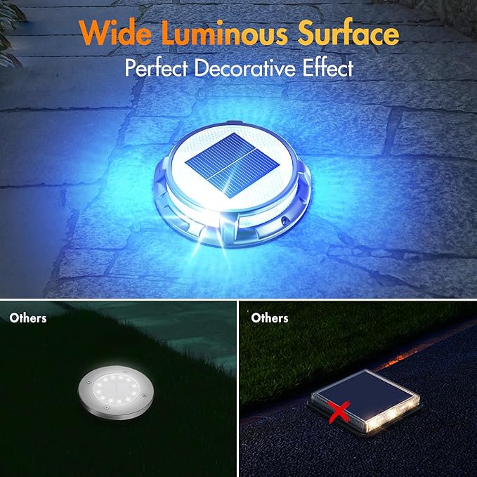 Quntis Solar Deck Lights for Outside, 3 Color Modes Solar Driveway Lights Outdoor IP68 Waterproof, Deck Light for Stair Pathway Walkway Road (Blue/Cool White/Warm White) 8 Pack