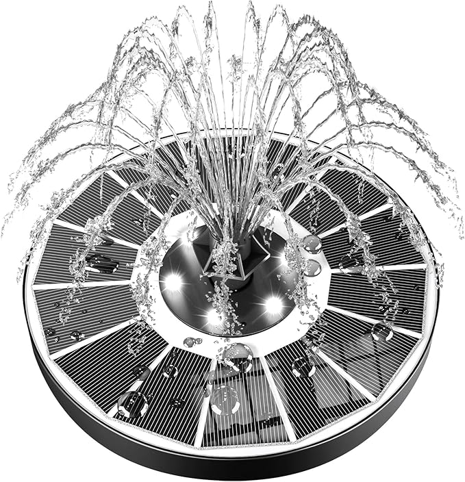 SZMP Solar Fountain Upgraded 100% Glass Panel, 3.5W Floating Solar Powered Water Pump Built-in 2000 Battery with 7 Nozzle & 4 Fixer, Solar Bird Bath Fountains for Garden, Pond, Outdoor (White)