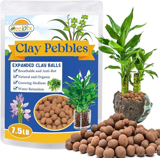 ZeeDix 7.5LB Expanded Clay Pebbles, 4mm-16mm Clay Leca Balls Clay Pebbles for Plants, Natural Clay Pellets Balls for Hydroponic, Indoor Plants Drainage, Gardening, Orchids, Decoration, Aquaponics