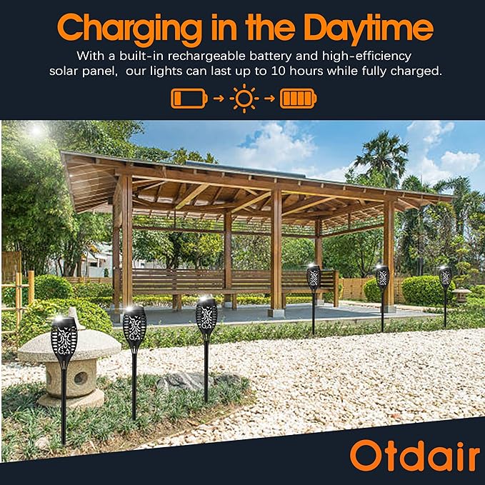 Otdair Solar Torch Lights with Flickering Flame, 12LED Tiki Torch Solar Lights Outdoor, IP65 Waterproof Mini Solar Torch Light Auto On/Off for Garden, Patio, Yard, Pathway, 8 Packs