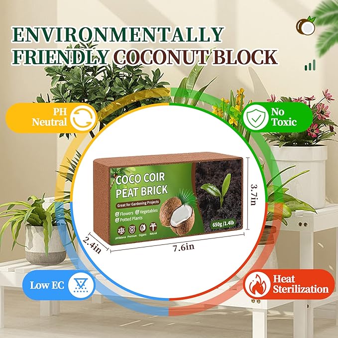 Coco Coir Bricks Potting Soil, 3 Pack Natural Organic Compressed Coconut Fiber Soil Alternative to Peat Moss for Indoor Outdoor Plants Gardening Flowers Vegetables and Herbs