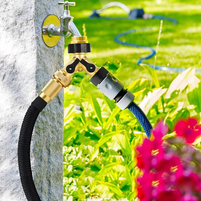Heavy Duty Garden Faucet Splitter Hose Splitter with Shut-Off Valves Garden Hose Splitter Y Splitter Connect Faucet for Outdoor Garden Irrigation Watering Suitable for All American Thread 3/4