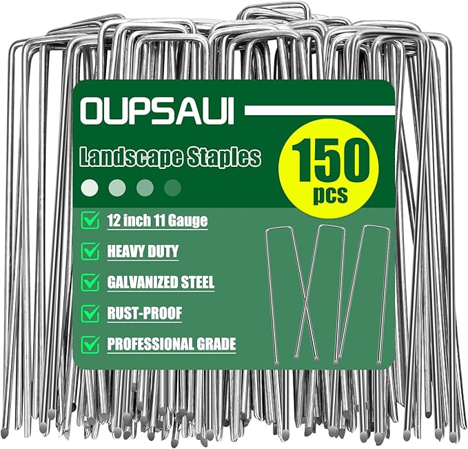 12 Inch 11 Gauge Galvanized Landscape Staples Stakes for Decoration, 25/100/200pcs Garden Metal Stakes for Weed Barrier Fabric, Fence Stakes, Tent Stakes (12in,150pcs)