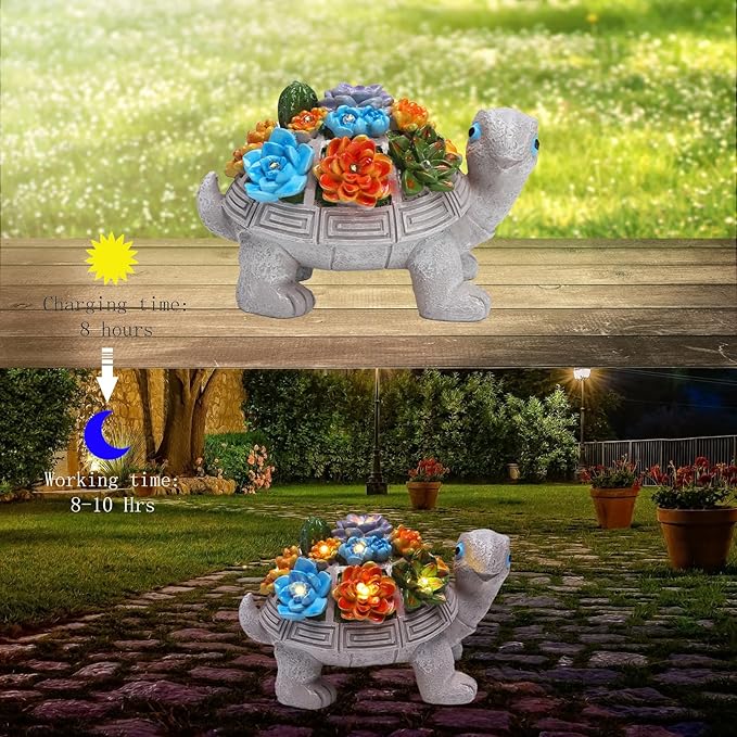 Solar Garden Turtle Statues 7 LED Lights Outdoor Decor Turtle with Succulent Resin Sculpture Patio Porch Balcony Yard Lawn Art Decor Birthday Gifts for Women Mom Grandma Housewarming Gifts