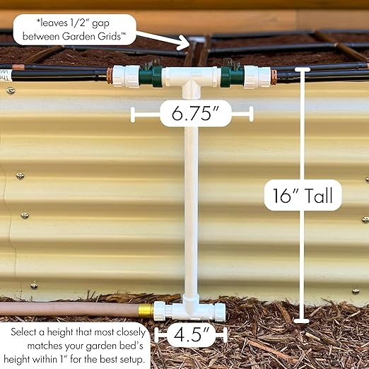 Garden Grid Connection Manifold | Connect Neighboring Garden Grids or Just 1 and/or Daisy-Chain from Manifold to Manifold with Garden Hoses to Connect Many Garden Grids | 16” Height