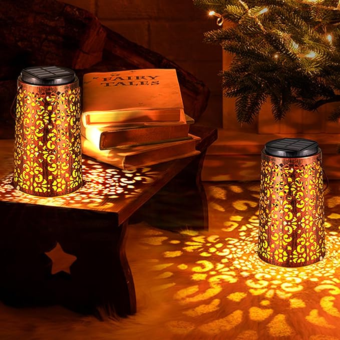 Solar Lanterns Outdoor Waterproof - 4 Pack Hanging Solar Lights Gifts for Women Mom Grandma Decorative Lantern for Patio Decor Garden Yard Backyard Porch Table Tree Lighting, Cool/Warm Light