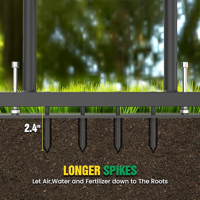 Adjustable Height Lawn Aerator Spike Tool with Spring, 4 Spikes Manual Yard Grass Aerator Gardening Tool for Lawn Care Courtyards, 38''