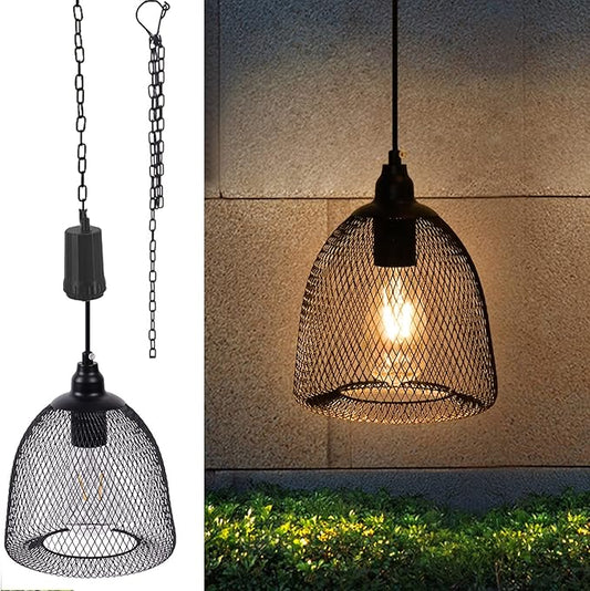 Battery Operated Hanging Light with 6 Hours Timer, Outdoor Indoor Decorative Lantern Chandelier Pendent Haning Metal Black Hanging Lamp Backyard Decor for Patio Bar Yard Garden Porch Home