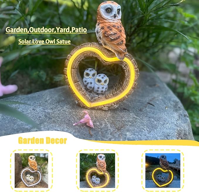 Solar Outdoor Garden Statue, Garden Decor Waterproof Solar Owl Lights for Outside Yards, Art Lawns,Christmas,Home Decor,Birthday Gifts for Women Mom(Love Owl)