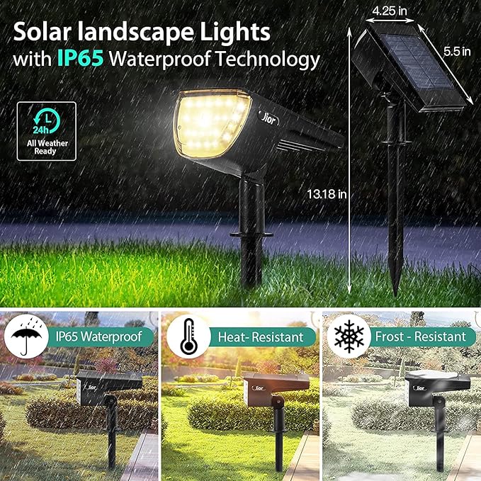 Jior Solar Lights for Outside,Solar Lights Outdoor Waterproof IP65, 2-in-1 Adjustable Solar Landscape SpotLights Wall Lights for Garden Yard Driveway Walkway Pool Patio 6 Pack (Warm White)