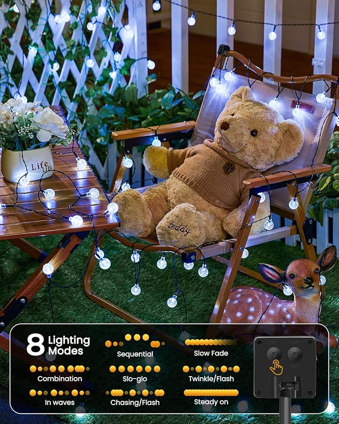 Brightown 2-Pack 120 LED 72 FT Solar String Lights Outdoor, Crystal Globe Lights with 8 Lighting Modes, Waterproof Solar Powered Patio Lights for Garden Yard Porch Wedding Party Decor (Pure White)