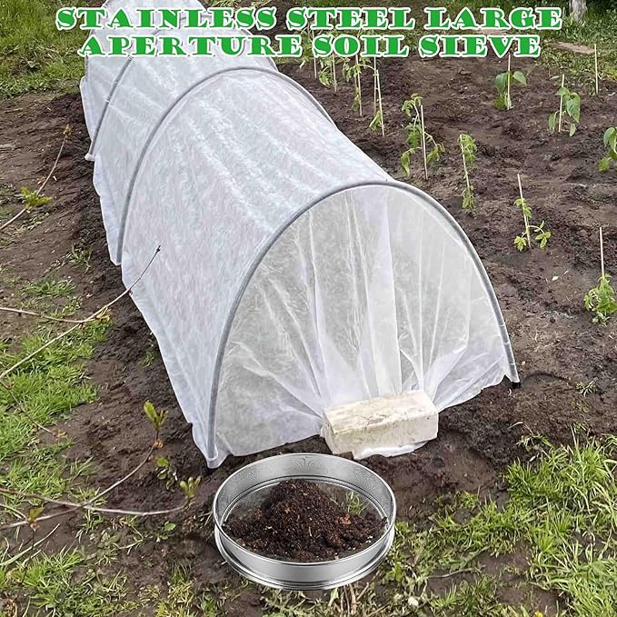 2 Pack Soil Sifter for Gardening 12 Inch Sand Soil Compost Sifter 304 Stainless Steel Mesh Screen Dirt Sifter for Garden Sand Rocks Dirt Compost, 1/8 Inch Mesh