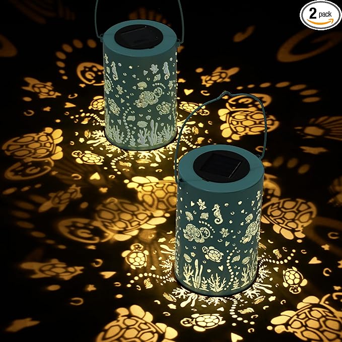 2 Pack Sea Turtle Solar Lantern - Outdoor Waterproof Hanging Solar Light - Garden Gifts for Women, Mom, Sisters, Friends, Christmas, Birthdays- Garden, Patio, Yard Decor- Durable Large Blue