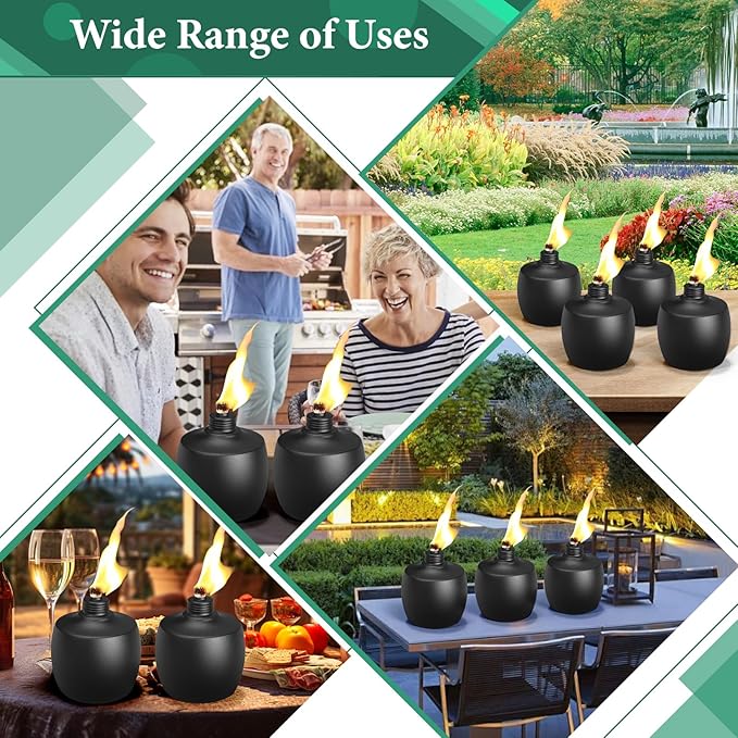 4-Pack Citronella Tabletop Torches, MQKIWAO 21 oz Table Top Torches for Outdoor, Metal Oil Burner Candles, Garden Torches with Fiberglass Wick for Yard, Patio, Deck, Garden, Party, Landscape