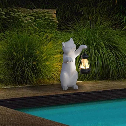 Solar Powered Garden Resin Statue Lights, 10 Inch Waterproof Outdoor Animal Cute Cat Figurine Lights, Suitable for Patios, Balconies, Lawns, Courtyards, Etc (Hand-D)