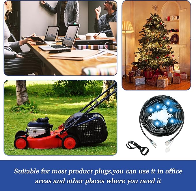 50FT 16 Gauge Power Extension Cord,7 Spaced Outlet Cable.Multi Outdoor Evenly-Spaced Plugs,Power Cord Splitter,Ideal for Holiday Decoration and Christmas Light,ETL Listed