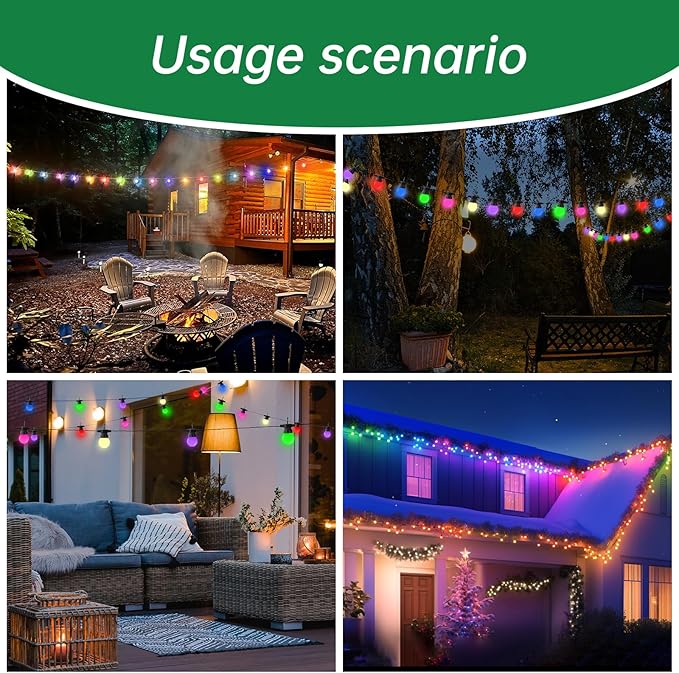 Outdoor String Lights 12 feet G50 Anti-Fall Waterproof Retro lampshade IP65 Waterproof 6 Color Lights Suitable for Garden Parties More Dazzling