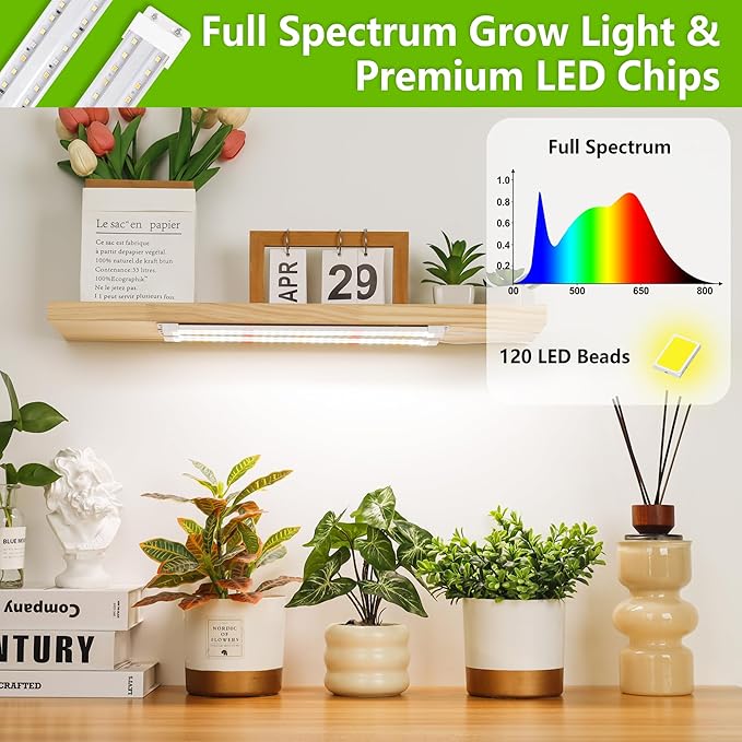 FOXGARDEN Dual-Row LED Grow Lights for Indoor Plants, Full Spectrum 120 LEDs, Grow Light Strip with 4/8/12H Timer, 10 Dimmable Levels & 3 Switch Modes for Growing