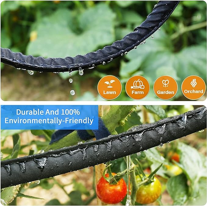 Flat Soaker Hose 15 30 FT for Garden Beds, 30Ft 1/2" Linkable Consistent Drip Irrigation Hose Save 80% Water, Leakproof Heavy Duty Double Layer Sprinkler Hose
