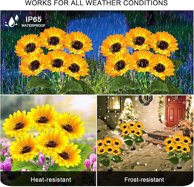 YJFWAL Solar Sunflower Lights 4 Pack with 24 Head Sunflower Outdoor Decorative Lights for Garden Gift for Mom and Friends, IP65 Waterproof Sunflower Garden Stake Lights for Yard Patio Lawn Pathway