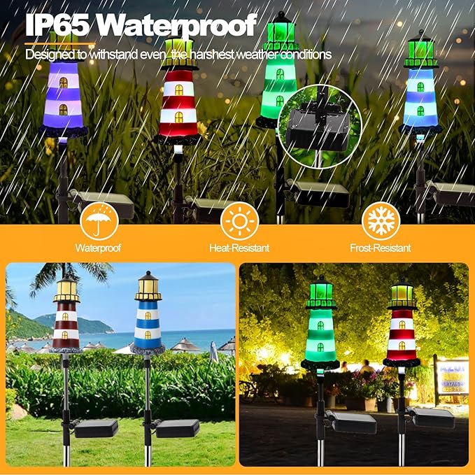 Lighthouse Outdoor Solar Lights,2 Packs Outdoor Waterproof, Solar Trail Lights Decor Your Garden, Flower beds, Patio Lights walkways Garden Decor for Outside
