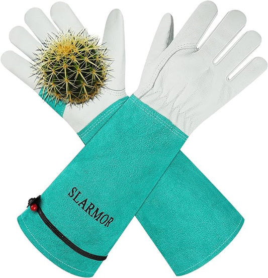 Long Gardening-Gloves Women/Men - Thorn proof Rose Pruning Heavy Duty Gauntlet (Small, Green)