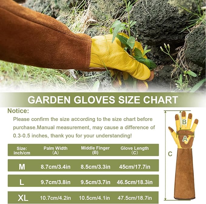 Womens Gardening Weeding Working Gloves, Leather Garden Glove for Women Thorn Proof No Stab for Digging, Planting,Pruning