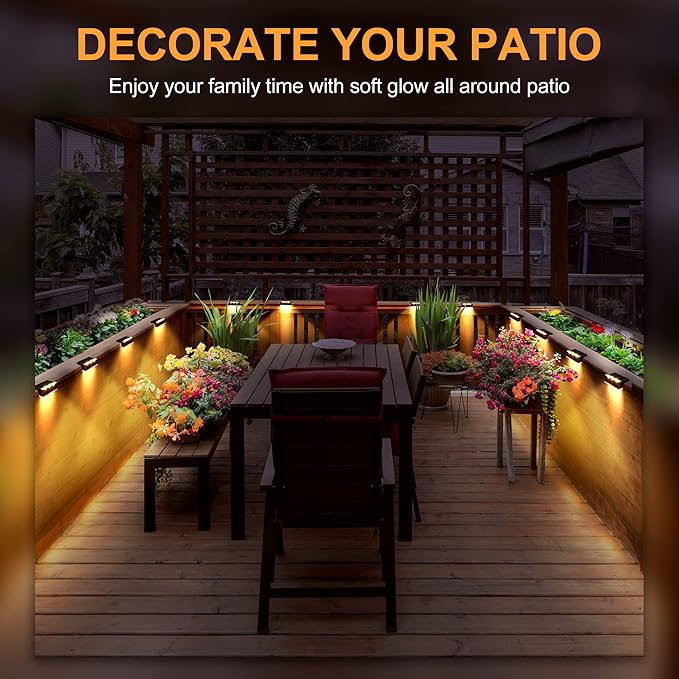 SOLPEX Solar Fence Lights, 6 LEDs Solar Lights Outdoor Waterproof Solar Powered for Deck, Stair, Front Porch, Balcony, Walkway, Garden, Yard, Patio, Pool Decor, IP65 Waterproof (12 Pack, Warm White)