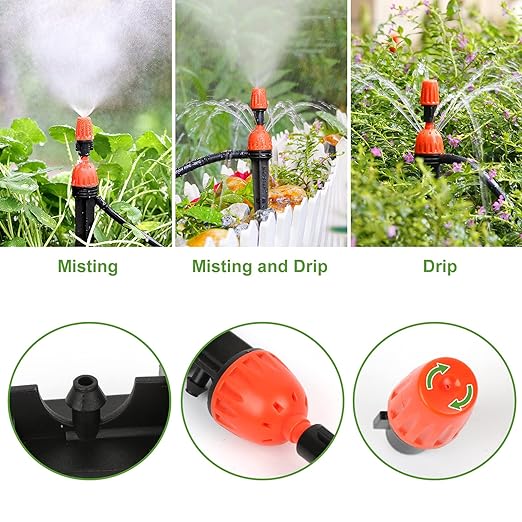 Drip Irrigation Kits, 213 FT Mist Cooling Automatic Irrigation System for Outdoor Plants with Distribution Tubing Hose, Garden Watering Sprinklers System for Yard, Lawn, Patio, Greenhouse