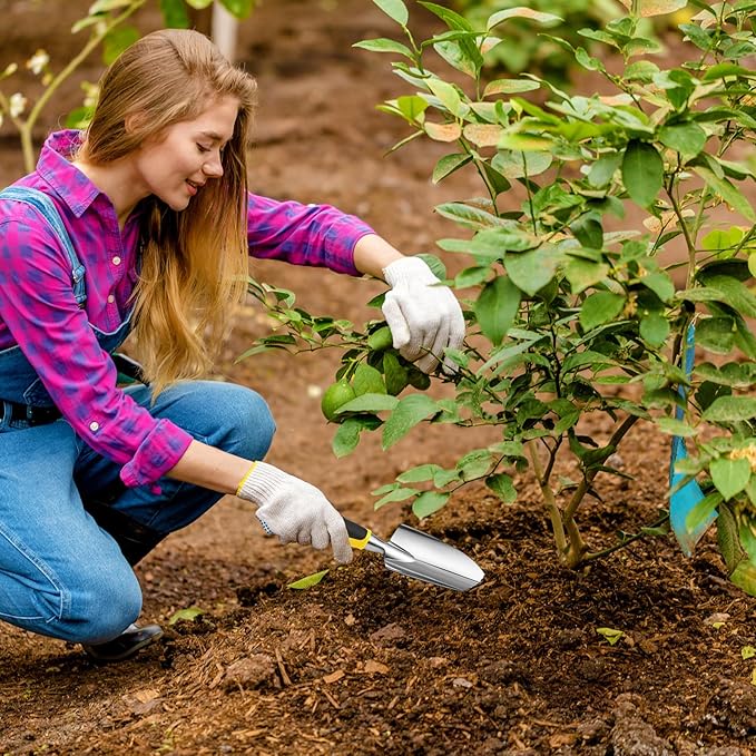 Garden Shovel Aluminum Alloy Heavy Duty Trowel Garden Tool Small Shovels for Digging Metal Hand Trowel Spade with Soft TPR Handle for Lawn Yard Farm Home Shop Planting(12 Pcs)