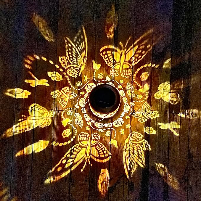 2 Pack Butterfly Outdoor Solar Hanging Lanterns Waterproof LED Solar Lights Metal Decorative Lanterns for Garden, Patio, Courtyard, Backyard, Yard Decor Unique Butterfly Gifts for Women Gardening