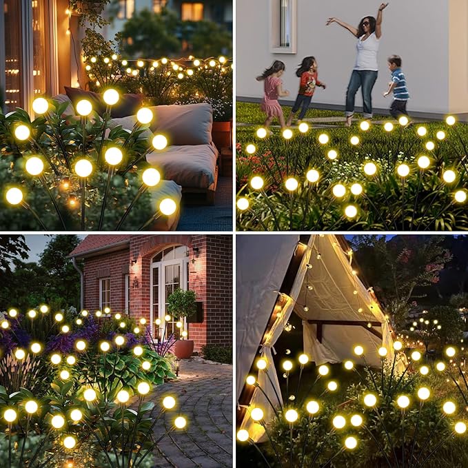 Solar Garden Lights Outdoor, 4 Pack Firefly Swaying Lights, Waterproof Garden Decor for Yard Patio Pathway Lawn, Gardening Gifts for Women Christmas Decoration