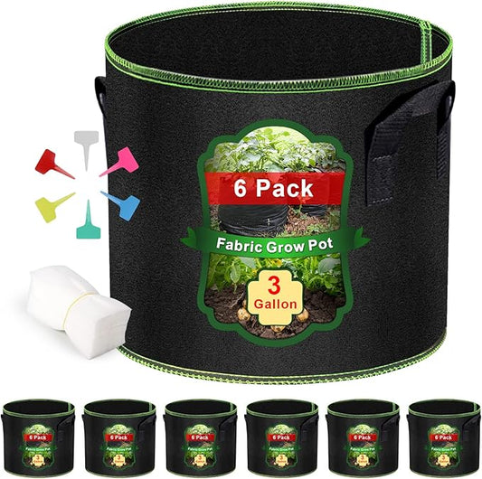 Grow Bags - Potato Grow Bags - Thickened Fabric Pots - Large Grow Bags - Tomato Vegetables Grow Bags (6 Pack(3 Gallon))