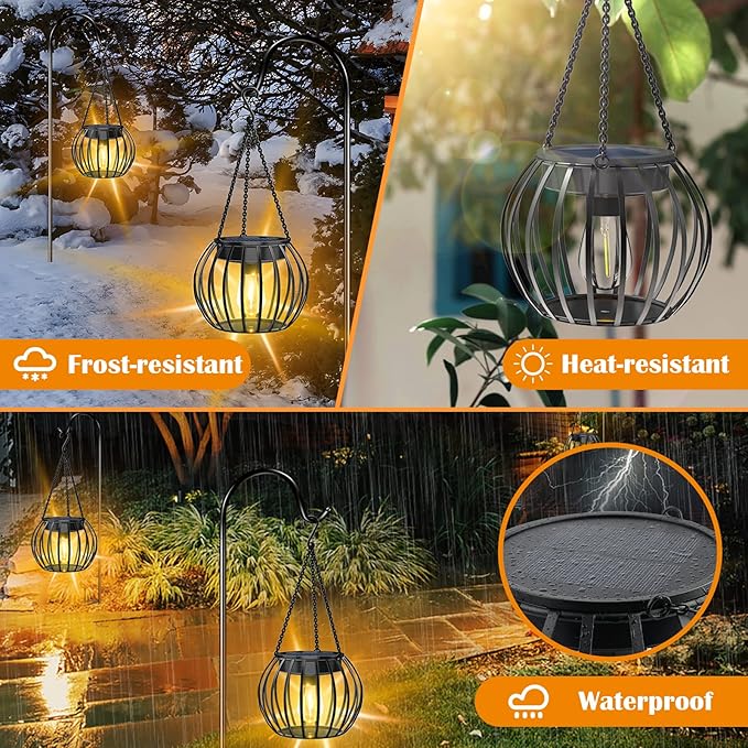 UBright 2 Pack 15" Solar Lights Outdoor Decorative Metal Solar Lanterns Outdoor Waterproof Hanging Lights for Outside Lanterns for Garden Yard Patio