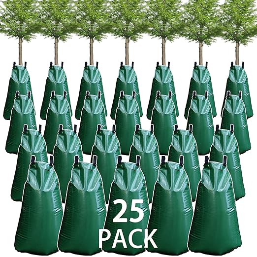 25 Pack Tree Watering Bag, 20 Gallon Slow Release Watering Bag for Trees, Premium PVC Shrub Watering Bag with Heavy Duty Zipper, Sturdy Reusable Drip Irrigation Bag