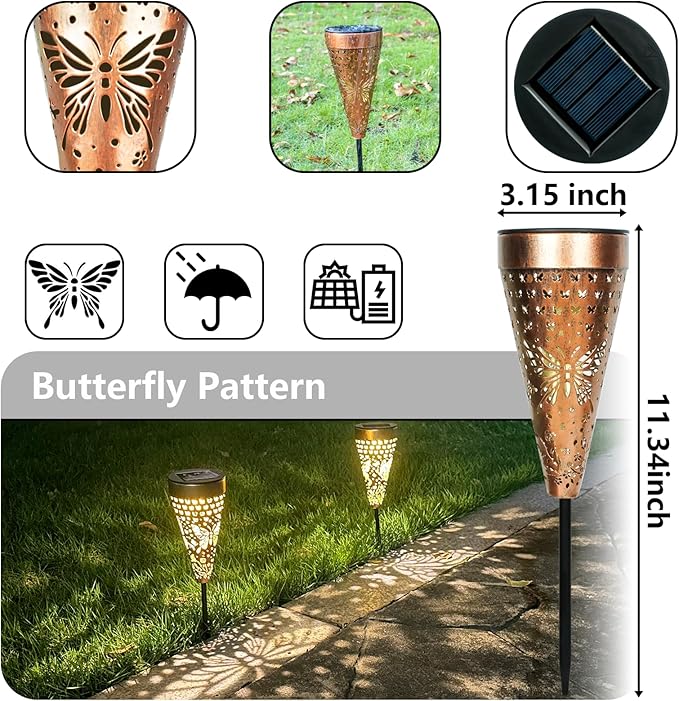 6-Pack Butterfly Outdoor Decor Solar Pathway Lights, Metal Landscape Lighting for Garden, Lawn, Yard, Patio, Backyard, Pathway, Walkway – gifts for Mother, Women, Men, Grandmother, Grandfather